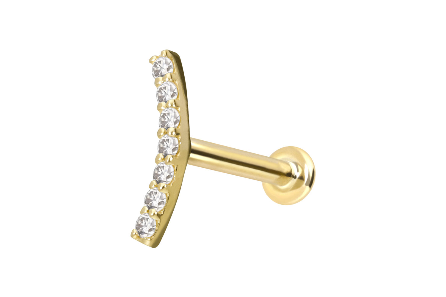 14 Karat Gold Labret Piercing mit Push Fit MOISSANIT-BOGEN